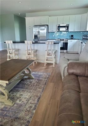 Interior, Kitchen, Living room, Recessed Lighting, Stainless Steel Appliances, Wood Texture Flooring