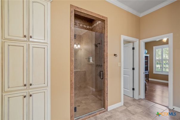 Bathroom, Glass Shower, Interior, Wood Texture Flooring