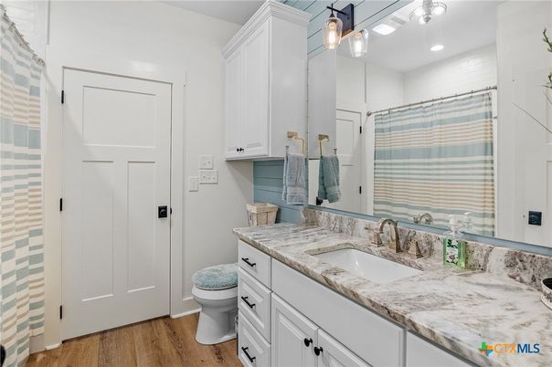 Bathroom, Interior, Recessed Lighting, Wood Texture Flooring