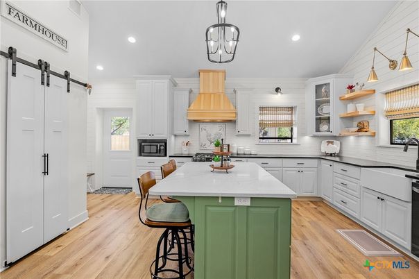 Interior, Kitchen, Pendant Lights, Recessed Lighting, Wood Texture Flooring