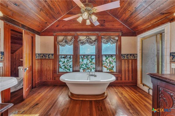 Bathroom, Free Standing Baths, Interior, Wooden Ceilings, Wood Texture Flooring, Wooden Walls