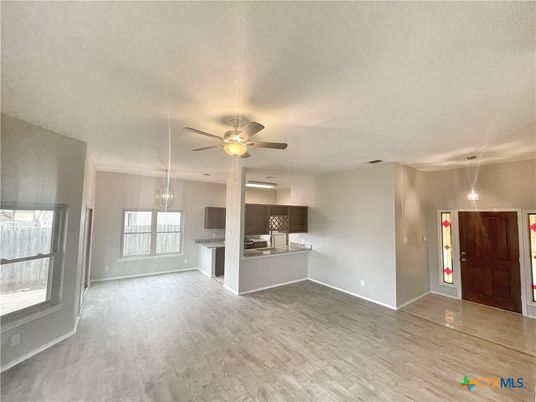 Empty room, Interior, Pendant Lights, Wood Texture Flooring