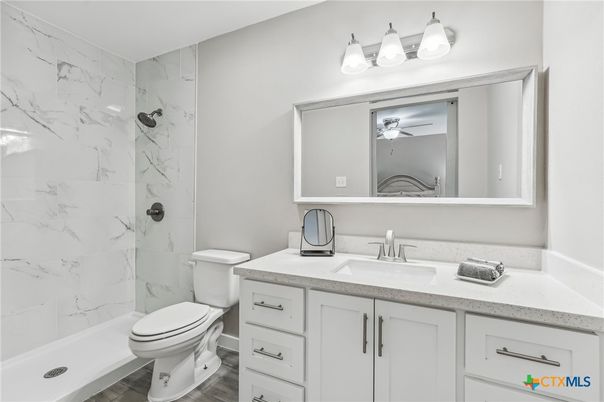 Bathroom, Interior, Marble Walls, Wood Texture Flooring