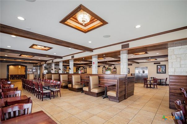 Dining room, Interior, Recessed Lighting, Wooden Beams