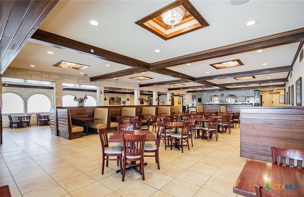 Dining room, Interior, Recessed Lighting, Wooden Beams