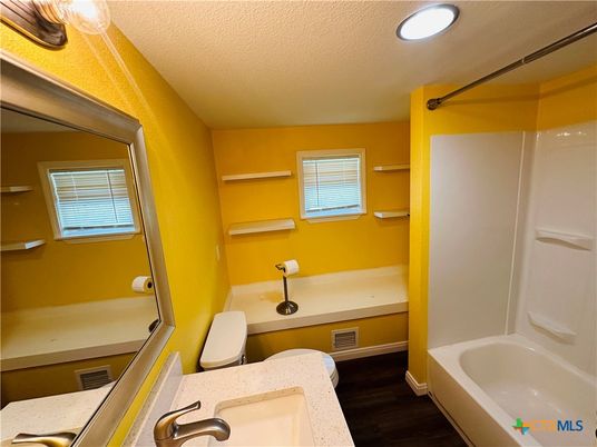 Bathroom, Interior, Recessed Lighting, Wood Texture Flooring