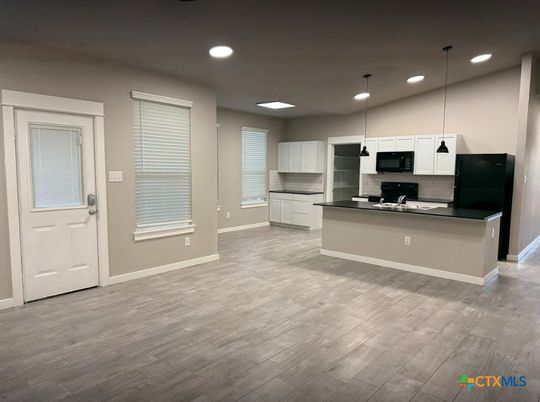 Interior, Kitchen, Pendant Lights, Recessed Lighting, Wood Texture Flooring