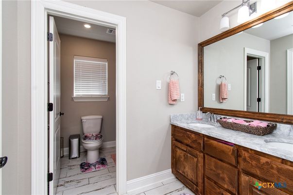 Bathroom, Dual Sink Vanities, Interior, Marble, Recessed Lighting