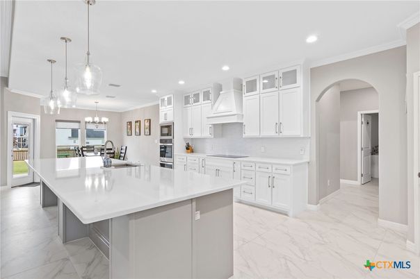 Interior, Kitchen, Marble, Pendant Lights, Recessed Lighting, Stainless Steel Appliances