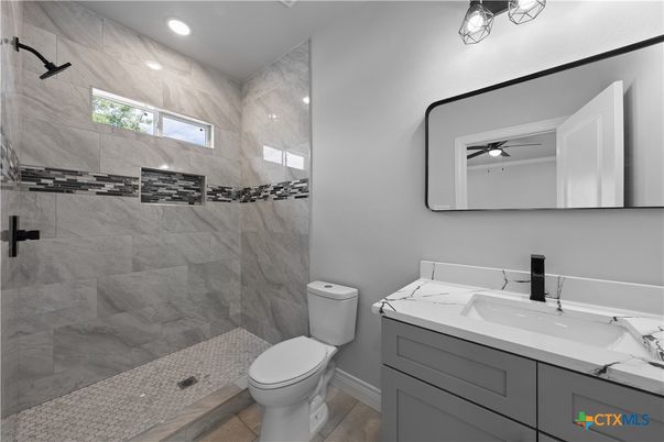 Bathroom, Interior, Marble Walls, Recessed Lighting