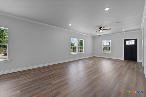 Empty room, Interior, Recessed Lighting, Wood Texture Flooring