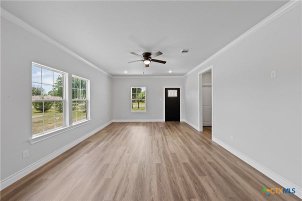 Empty room, Interior, Recessed Lighting, Wood Texture Flooring