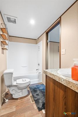 Bathroom, Interior, Recessed Lighting, Wood Texture Flooring