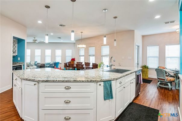 Dining room, Interior, Kitchen, Living room, Pendant Lights, Recessed Lighting, Wood Texture Flooring