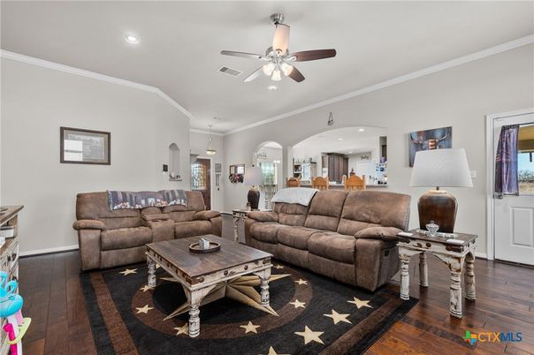 Interior, Living room, Pendant Lights, Recessed Lighting, Wood Texture Flooring