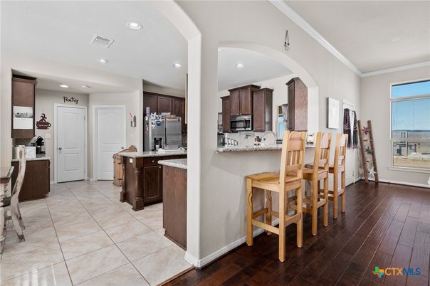Interior, Kitchen, Recessed Lighting, Wood Texture Flooring