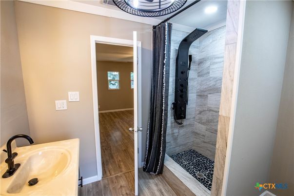 Bathroom, Interior, Recessed Lighting, Wood Texture Flooring