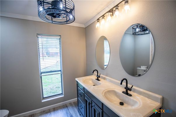 Bathroom, Dual Sink Vanities, Interior, Wood Texture Flooring