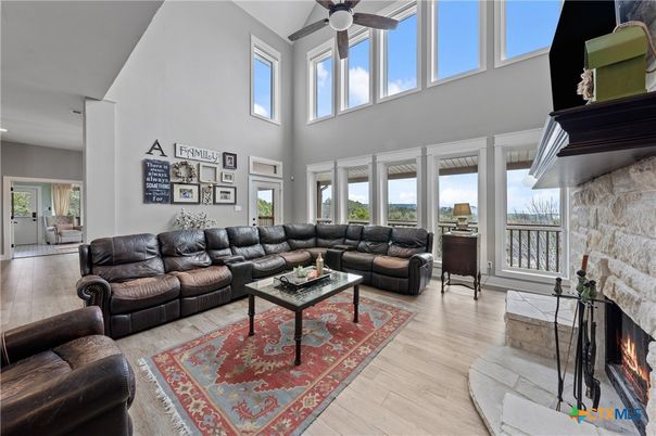 Fireplace, Interior, Living room, Stone Walls, Wood Texture Flooring