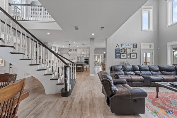 Interior, Kitchen, Living room, Pendant Lights, Recessed Lighting, Wood Texture Flooring