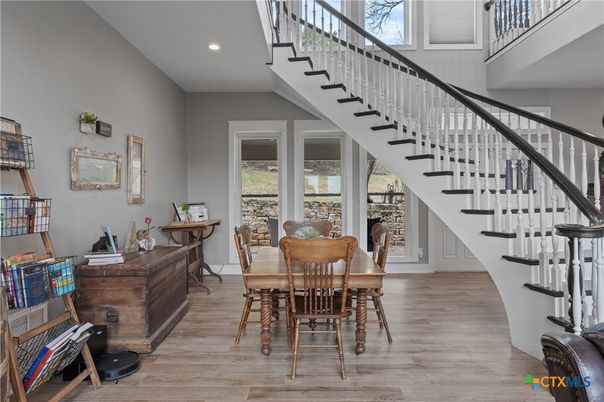 Dining room, Interior, Recessed Lighting, Wood Texture Flooring