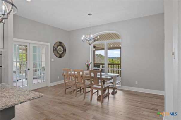 Chandelier, Dining room, Interior, Wood Texture Flooring