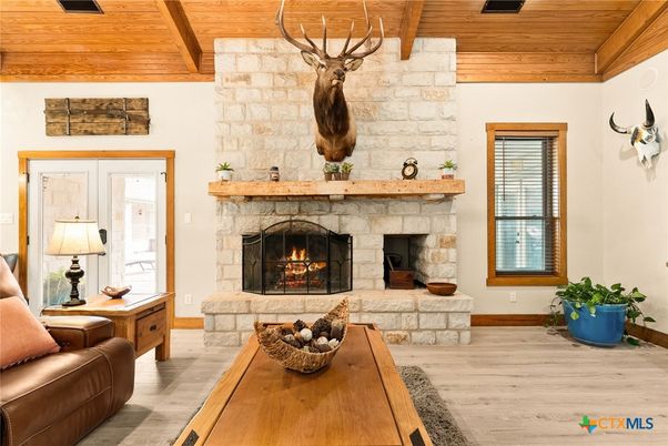Fireplace, Interior, Living room, Stone Walls, Wooden Beams, Wooden Ceilings, Wood Texture Flooring