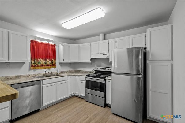 Interior, Kitchen, Stainless Steel Appliances, Wood Texture Flooring