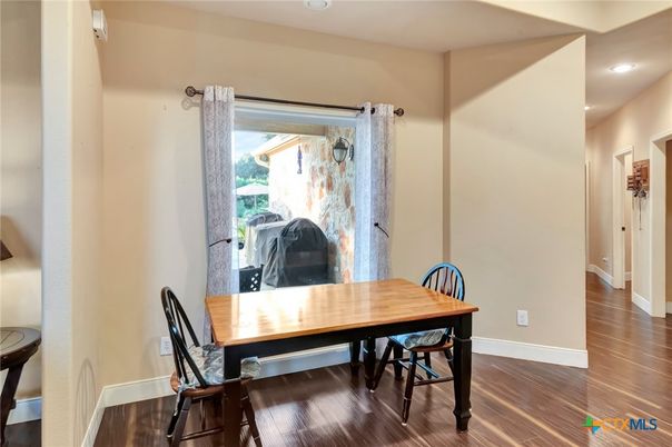 Dining room, Interior, Recessed Lighting, Wood Texture Flooring