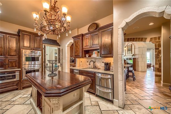 Chandelier, Interior, Kitchen, Recessed Lighting, Stainless Steel Appliances