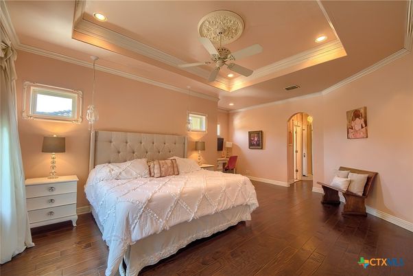 Bedroom, Interior, Recessed Lighting, Wood Texture Flooring