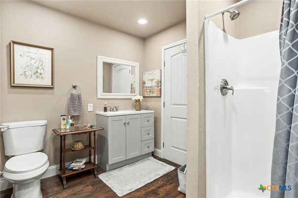 Bathroom, Interior, Recessed Lighting, Wood Texture Flooring