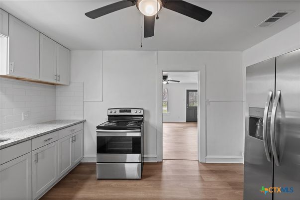 Interior, Kitchen, Stainless Steel Appliances, Wood Texture Flooring