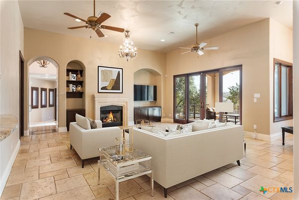 Chandelier, Dining room, Fireplace, Interior, Living room, Recessed Lighting