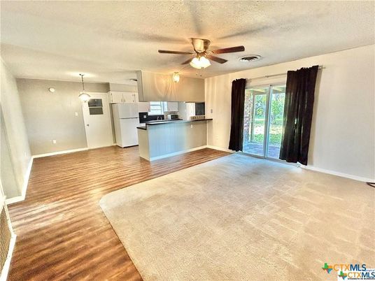 Empty room, Interior, Kitchen, Pendant Lights, Wood Texture Flooring