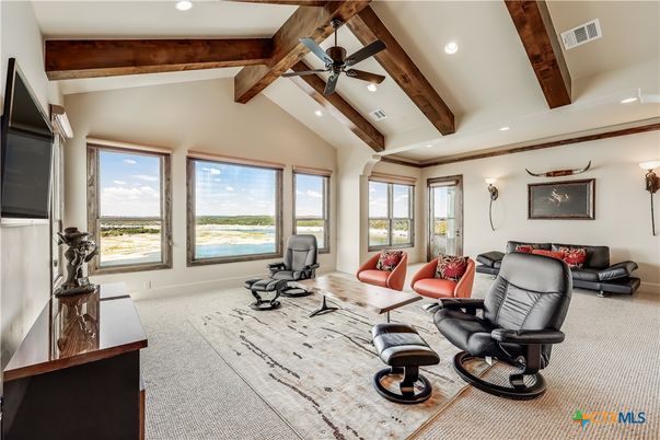 Interior, Living room, Recessed Lighting, Wooden Beams