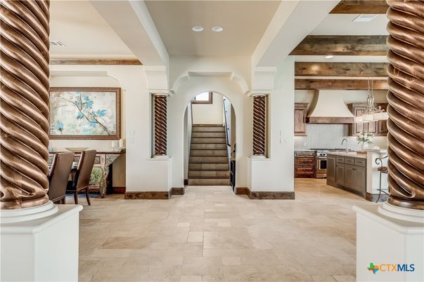 Interior, Kitchen, Recessed Lighting, Stainless Steel Appliances, Wooden Beams