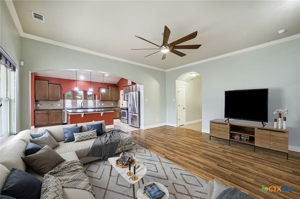 Interior, Kitchen, Living room, Stainless Steel Appliances, Wood Texture Flooring