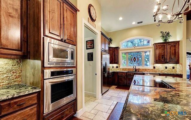 Chandelier, Interior, Kitchen, Recessed Lighting, Stainless Steel Appliances