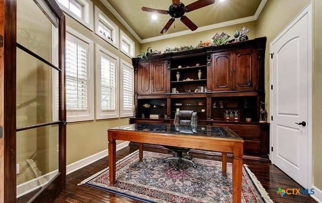 Home Office, Interior, Recessed Lighting, Wood Texture Flooring
