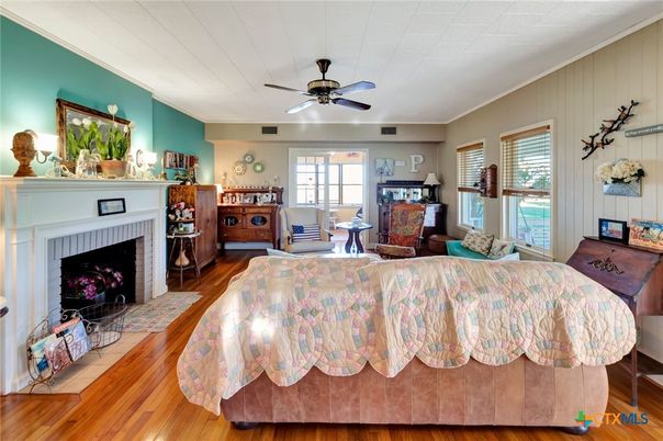 Bedroom, Fireplace, Interior, Wood Texture Flooring