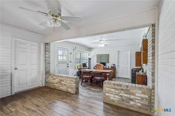 Dining room, Interior, Stone Walls, Wood Texture Flooring