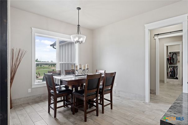 Dining room, Interior, Pendant Lights, Wood Texture Flooring