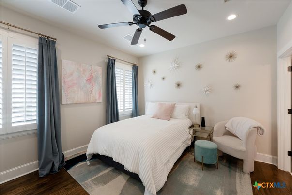 Bedroom, Interior, Recessed Lighting, Wood Texture Flooring
