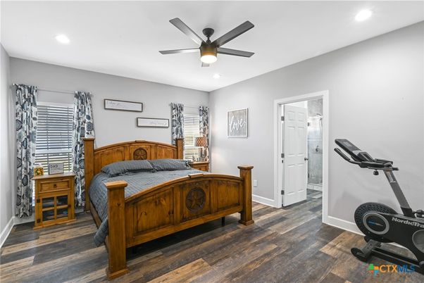 Bedroom, Fitness Equipment, Interior, Recessed Lighting, Wood Texture Flooring