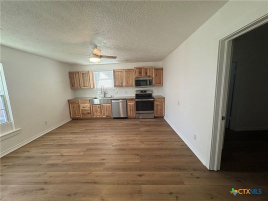 Interior, Kitchen, Stainless Steel Appliances, Wood Texture Flooring