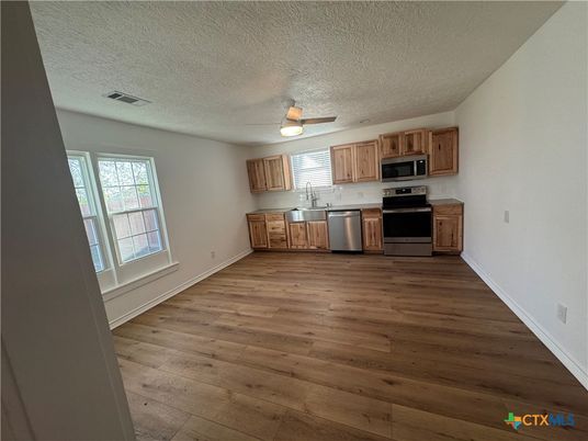 Interior, Kitchen, Stainless Steel Appliances, Wood Texture Flooring