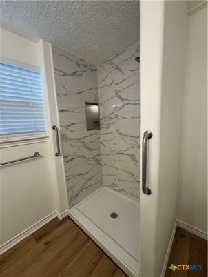 Bathroom, Interior, Marble Walls, Wood Texture Flooring