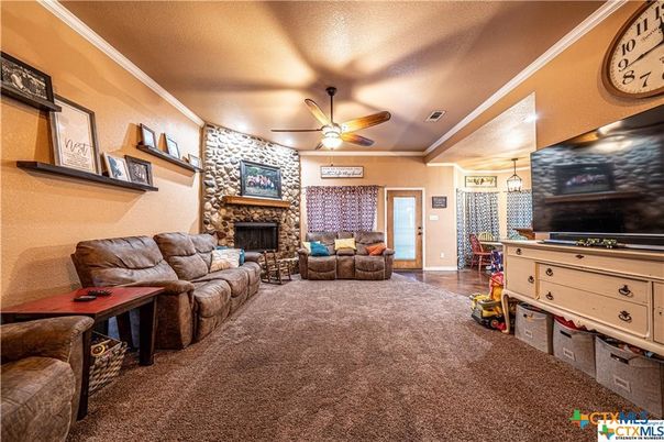 Fireplace, Interior, Living room, Pendant Lights, Wood Texture Flooring