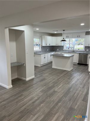Interior, Kitchen, Pendant Lights, Recessed Lighting, Wood Texture Flooring